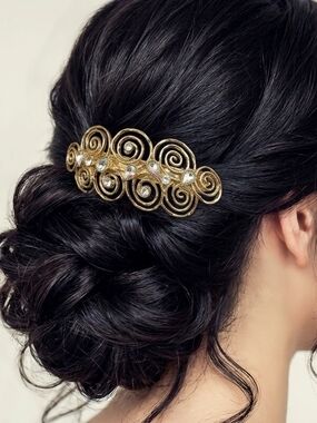 Vintage gold color swirl rhinestone hair barrette